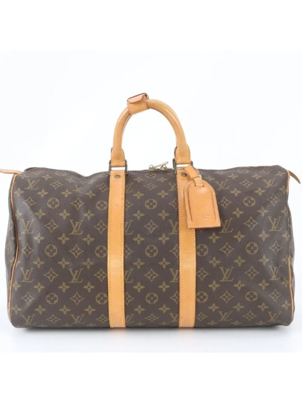 Louis Vuitton Monogram Keepall 45 Leather Boston Bag Tote Travel